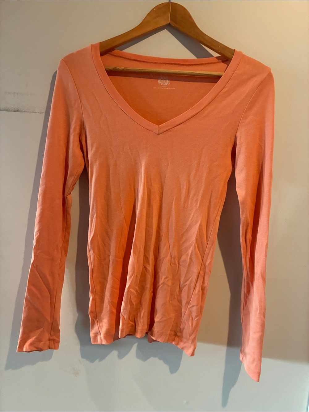 J. Crew Coral Peach V-Neck Long Sleeve Top 100% cotton